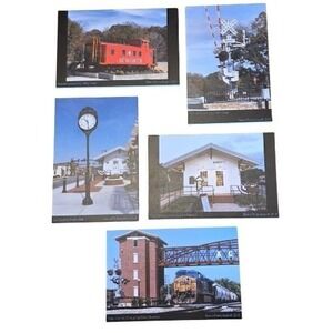 Set of 5  4"x6" Acworth Georgia Historic Postcards Trains Caboose Depot Clock